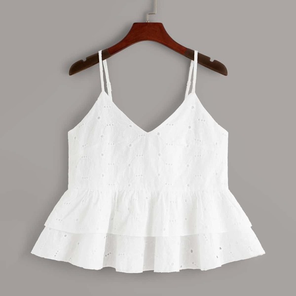 

Layered Ruffle Hem Schiffy Cami Top, White