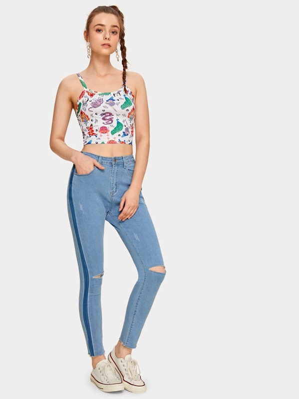 

Ripped Raw Hem Skinny Jeans, Blue, Anak