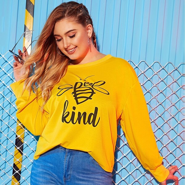 

Plus Bee And Letter Print Sweatshirt
