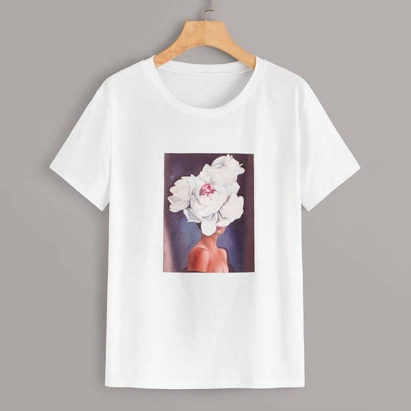 

Round Neck Figure Print Tee