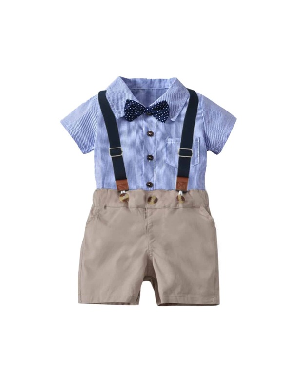 

Toddler Boys Striped Bow Top With Straps Shorts, Multicolor