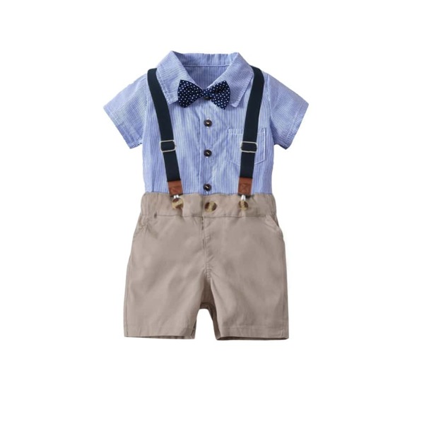 

Toddler Boys Striped Bow Top With Straps Shorts