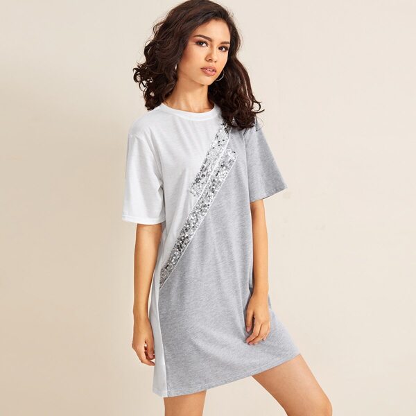 

Cut And Sew Contrast Sequin Dress