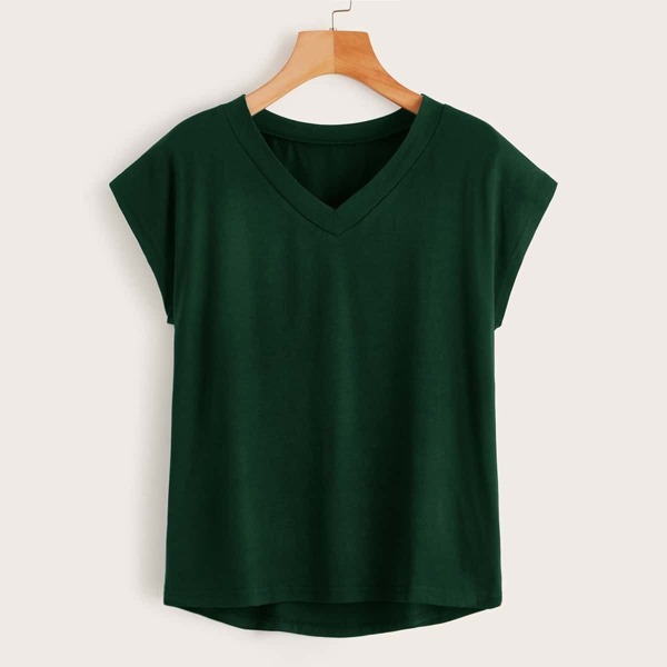 

V-neck Dip Hem Tee, Green
