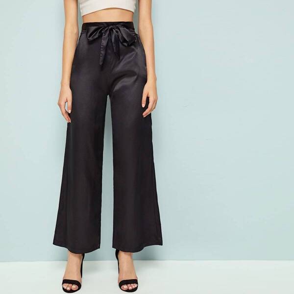 

Self Tie High Waist Satin Pants