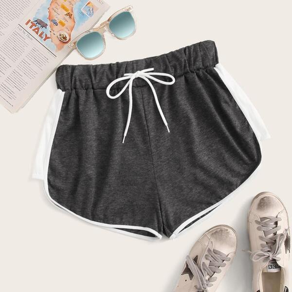 

Contrast Trim Drawstring Waist Shorts