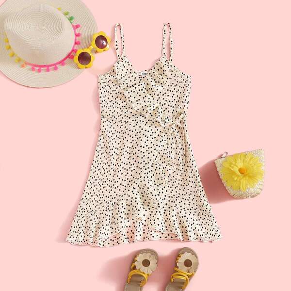 

Girls Confetti Heart Print Tie Side Wrap Sundress