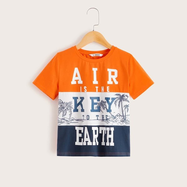 

Boys Neon Panel Slogan and Tropical Print Tee