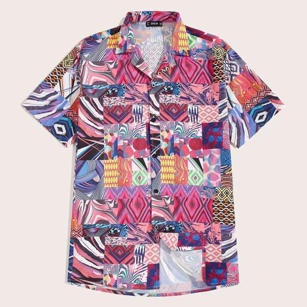 Men Revere Collar Tribal Print Shirt