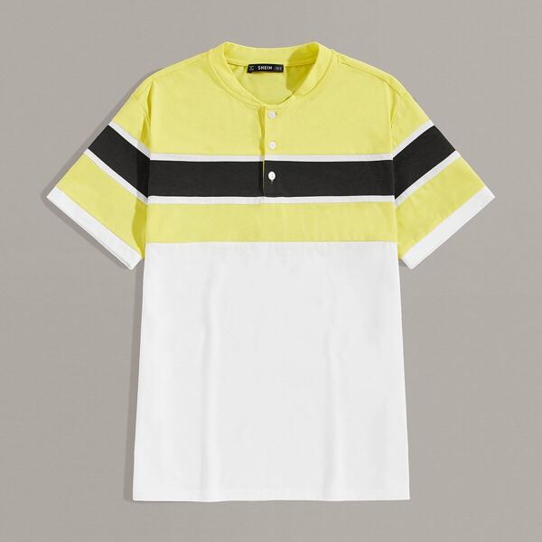 

Men Button Front Colorblock Tee, Multicolor