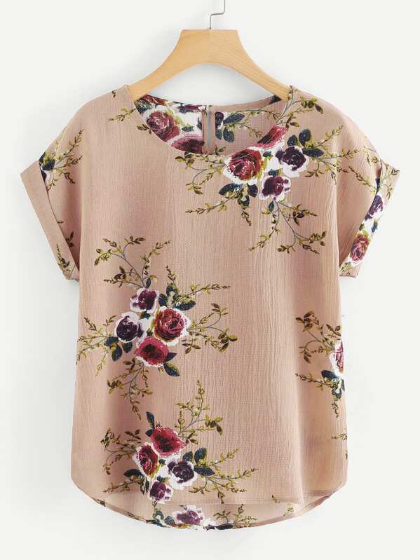 

Plus Floral Print Dip Hem Blouse, Multicolor