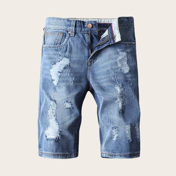 

Men Ripped Patched Denim Shorts