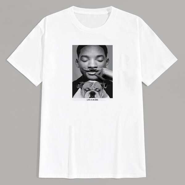 

Men Letter & Figure Print Tee