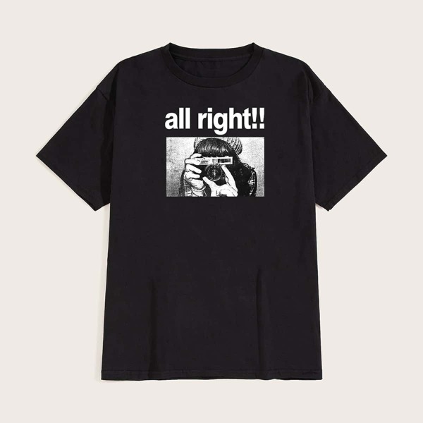

Men Letter & Figure Print Tee