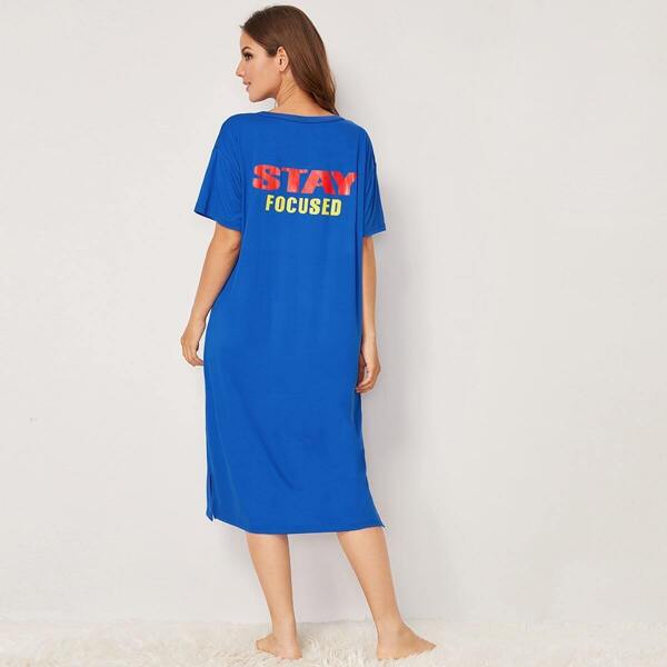 

Letter & Number Print Night Dress, Blue