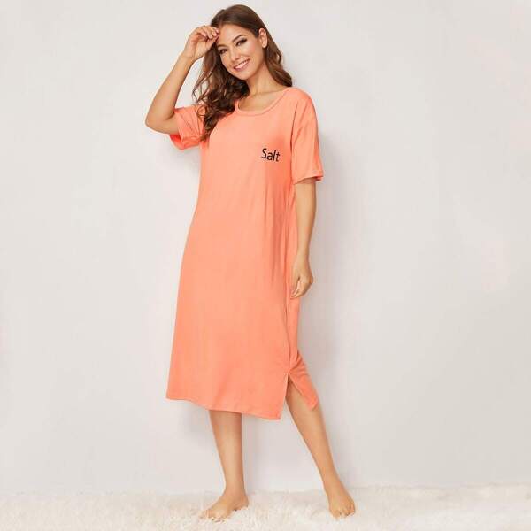 

Letter Print Split Side Night Dress