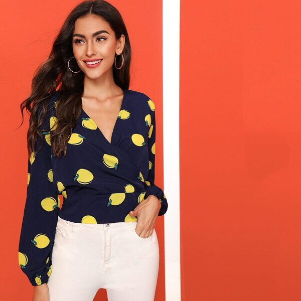 

Lemon Print Suplice Front Blouse