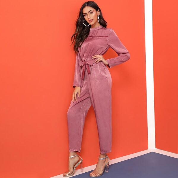 

Solid Belted Zip Back Jumpsuit