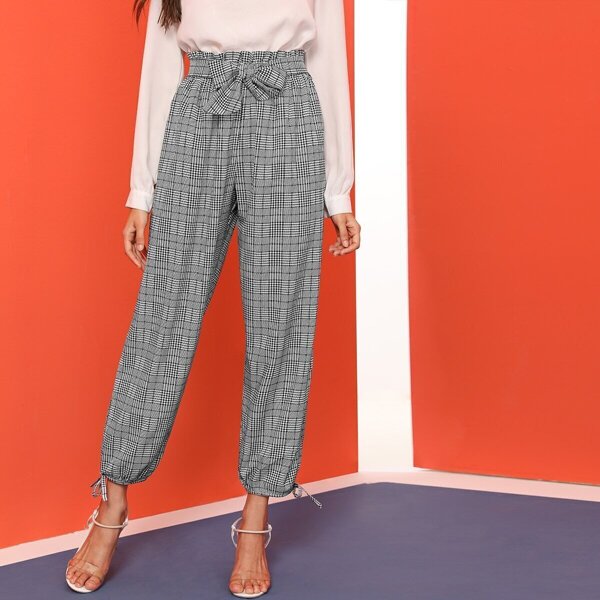 

Plaid Paper Bag Waist Belted Pants