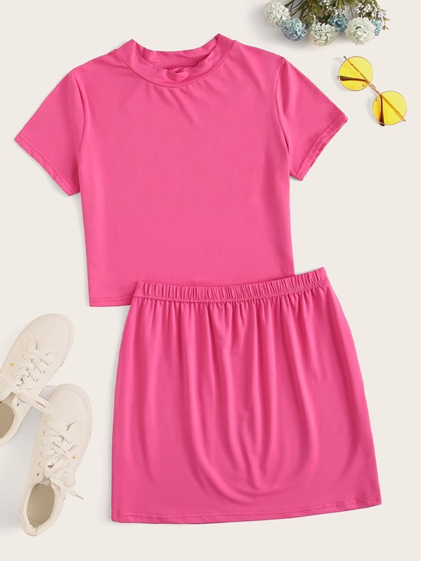 

Solid Basic Tee With Skirt, Pink