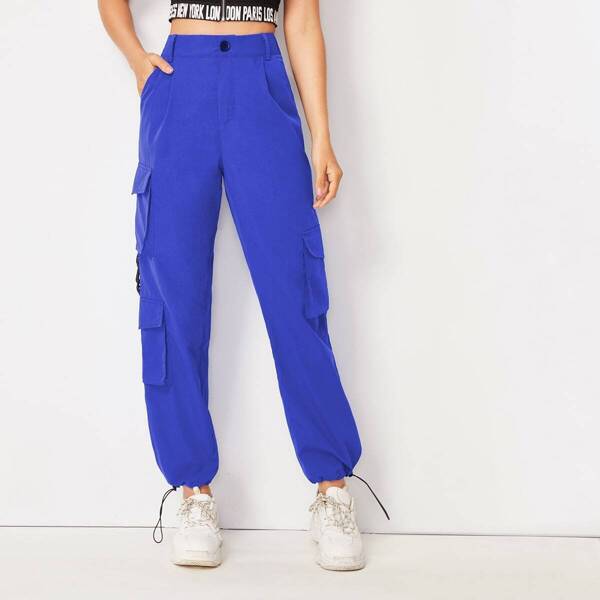 

Solid Side Flap Pocket Cargo Pants