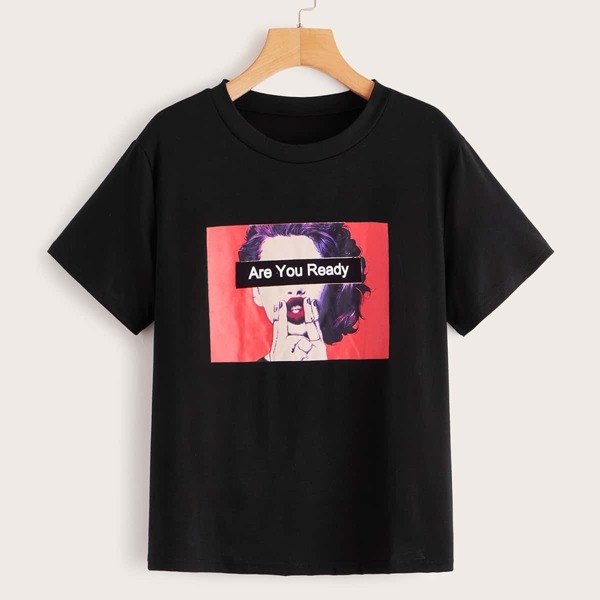 

Figure And Slogan Graphic Tee, Black
