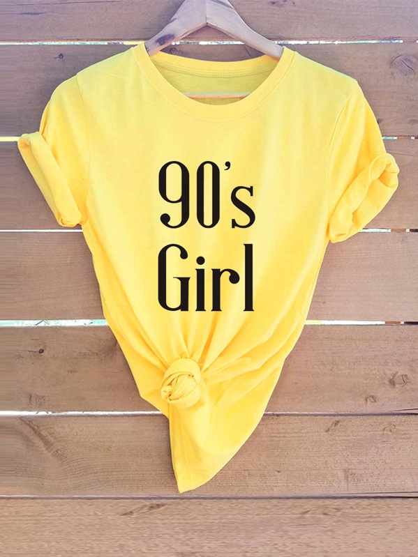 

Letter Print Short Sleeve Tee, Yellow