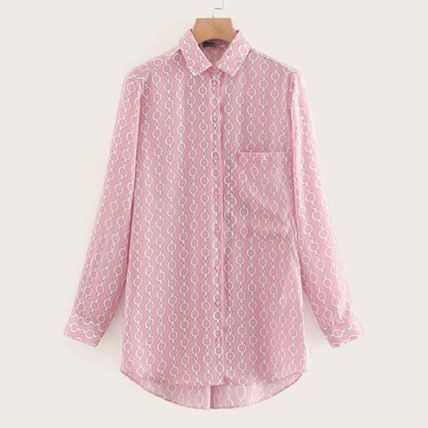 

High Low Chain Print Pocket Blouse