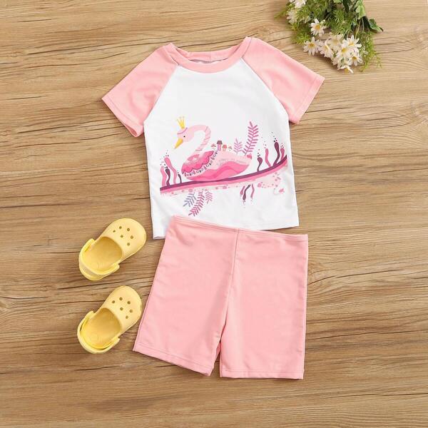 

Girls Raglan Sleeve Top With Shorts 2 Piece Swim