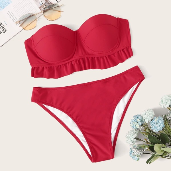 

Ruffle Bustier Bandeau With Panty Bikini Set