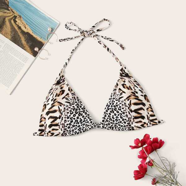 

Leopard Triangle Halter Bikini Top