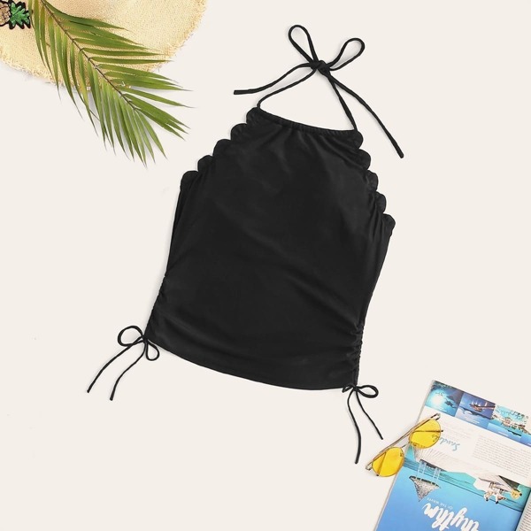 

Scallop Trim Drawstring Halter Swimming Top