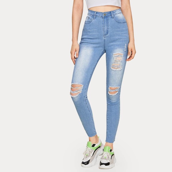 

Raw Hem Ladder Distressed Jeans