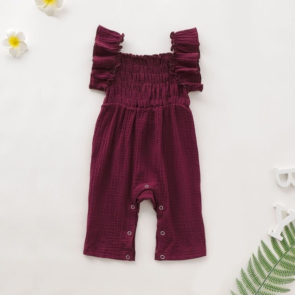 

Baby Girl Square Neck Ruffle Trim Shirred Romper