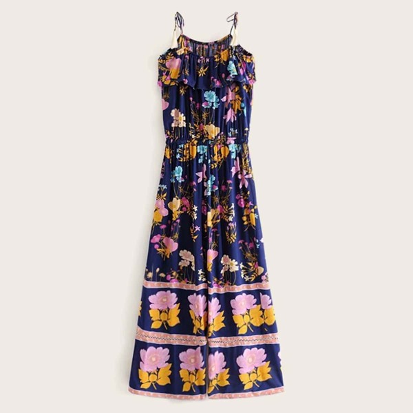 

Tribal Floral Print Gathered Waist Cami Jumpsuit
