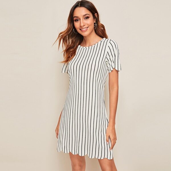 

Striped Scallop Trim Tunic Dress