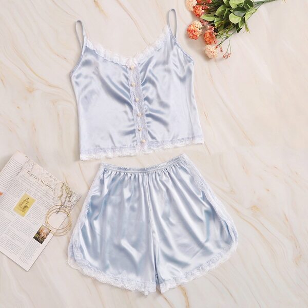 

Contrast Lace Satin Cami PJ Set