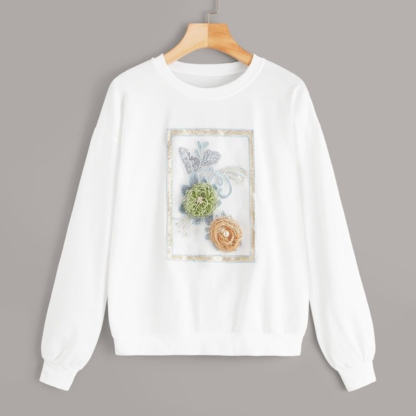

Applique & Sequin Detail Sweatshirt, White