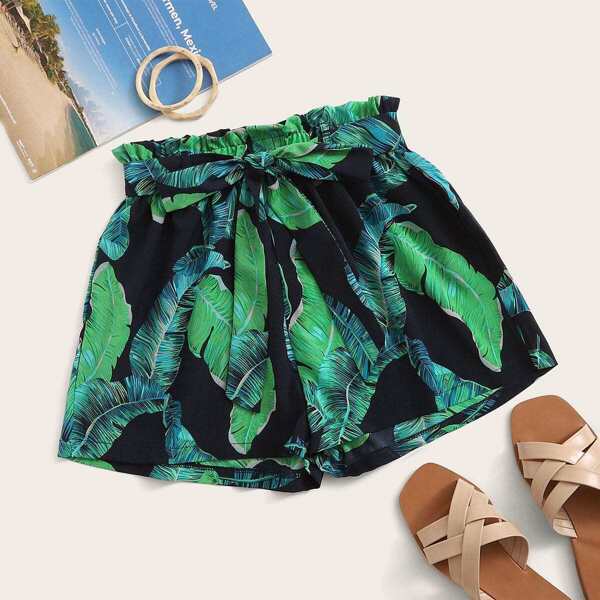 

Tropical Print Self Tie Shorts