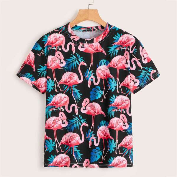 

Flamingo & Plants Print Tee