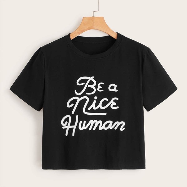 

Round Neck Letter Print Tee