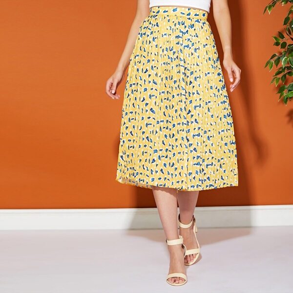 

Wide Waist Band Pleated Skirt, Yellow