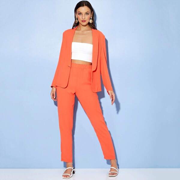 

Shawl Collar Blazer & Pants Two Piece, Orange bright