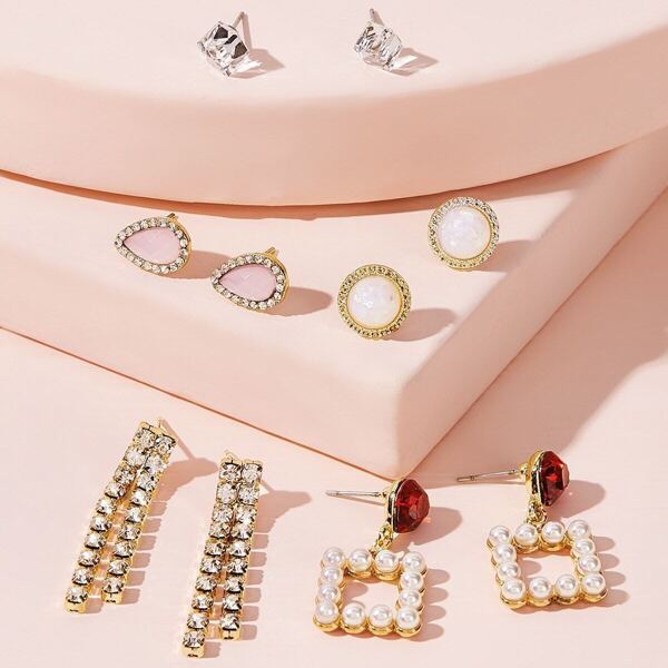 

Waterdrop & Rhinestone Engraved Fringe Earrings 5pairs