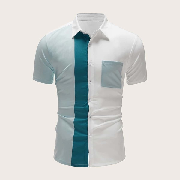 

Men Cut And Sew Pocket Front Shirt, Multicolor
