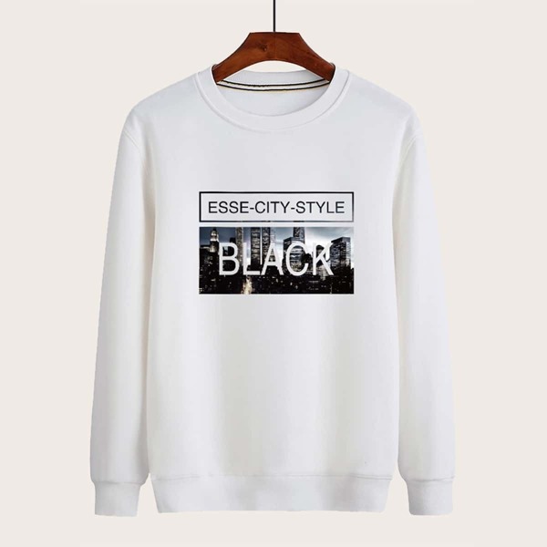 

Men Crew Neck Letter & Building Print