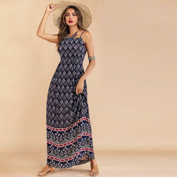 

Tribal Print Maxi Cami Dress, Multicolor