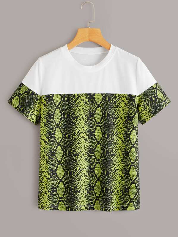 

Contrast Snake Skin Print Tee, Multicolor