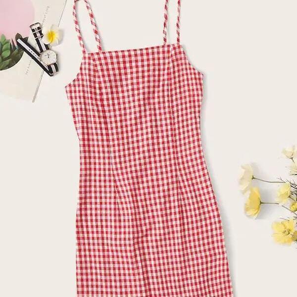 

Plus Gingham Print Straight Cami Dress