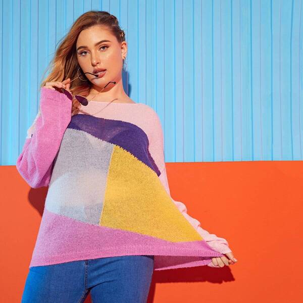 

Plus Cut And Sew Color Block Sweaters, Multicolor
